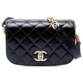 Borsa a tracolla Chanel Mini My Sweet CC in pelle di vitello lucida nera Nero