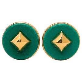 Orecchini a clip Medor rotondi in pelle e placcati oro verde Hermès Verde