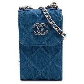 Bolsa de telefone Chanel 19 em denim azul com corrente Azul