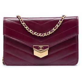 Bolsa transversal de corrente Medal em couro de vitelo Chevron vermelho Chanel Vermelho