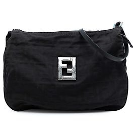 Black Fendi Zucca Canvas Shoulder Bag Black