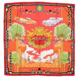 Lenço de seda Versace Miami Beach com estampa multicolorida e laranja Laranja