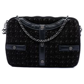 Clutch Chanel Limited Edition in Tweed nero con tracolla a catena Nero