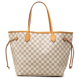 Borsa Tote Louis Vuitton Damier Azur Neverfull MM bianca Bianco