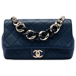 Borsa Chanel Small Lambskin Elegant Chain Single Flap blu Blu