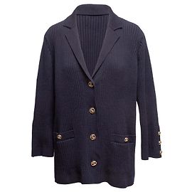 Marineblauer Chanel Baumwoll-Rippstrick-Cardigan Größe FR 48 Blau