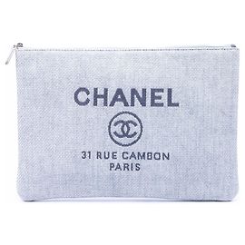 Chanel Large Canvas Deauville O Case Clutch Blue Blau