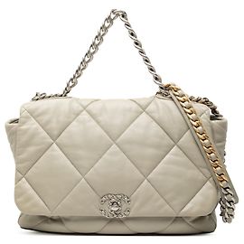 Sac à rabat Chanel Maxi Lambskin 19 gris Gris