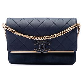 Borsa a tracolla Lady Coco Flap in Caviar e Scamosciato con cuciture CC Chanel blu Blu
