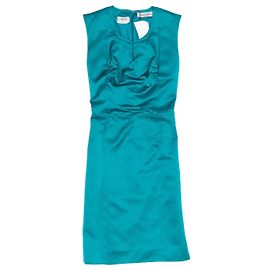 Teal Yves Saint Laurent Sleeveless Sheath Dress Size US S Blue