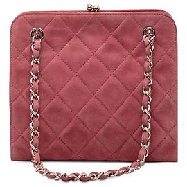 Bolsa Chanel CC em camurça acolchoada rosa com fecho kiss lock Rosa