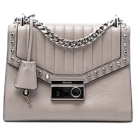 Borsa a tracolla Prada Studded Glace Calf Sound Lock grigia Grigio