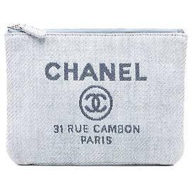 Blue Chanel Small Denim Deauville O Case Clutch Blue