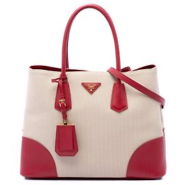 Bolso doble Prada Large Saffiano Trimmed Canapa Beige Beige