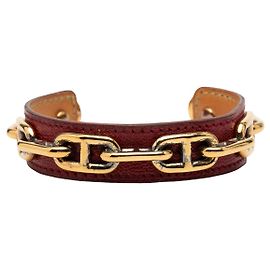 Bracciale rigido Chaine d'Ancre in pelle rossa e placcato oro Hermès Rosso