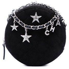 Clutch redonda Chanel Cocostellar em camurça acolchoada preta com alça transversal Preto