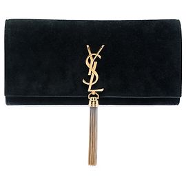 Pochette Kate Tassel en daim noir avec monogramme Saint Laurent Noir