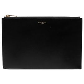 Black Saint Laurent Leather Zip Clutch Black