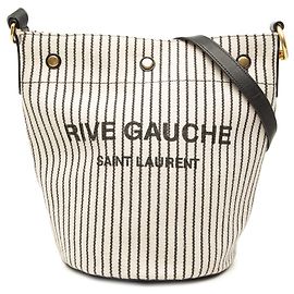 Bolso Bucket Rive Gauche de lona a rayas blanco Saint Laurent Blanco