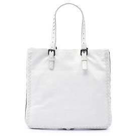 Cabas extensible Bottega Veneta blanc avec bordure en cuir Intrecciato et fermeture éclair circulaire en cervo Blanc