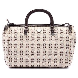 Bolsa Prada de lona marrom com laço e alça clochette Marrom