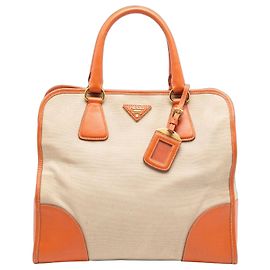 Bolsa Prada Saffiano Trimmed Canvas Canapa bege Bege