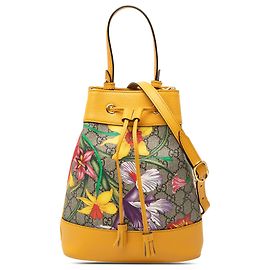 Borsa a secchiello Gucci Small GG Supreme Flora Ophidia beige Beige