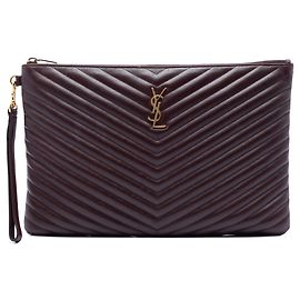 Portadocumenti e clutch in pelle di vitello Chevron rosso Saint Laurent Cassandre Rosso