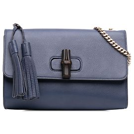 Borsa a tracolla Gucci Medium Leather Miss Bamboo blu Blu