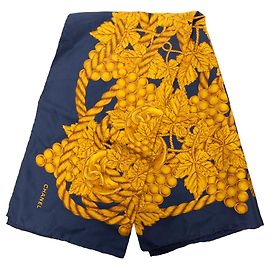Lenço de seda azul Chanel Golden Rope Tassel Grape Azul