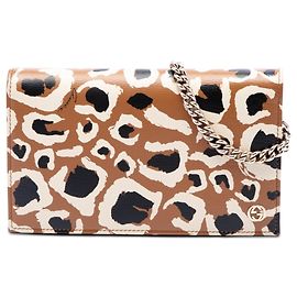 Bolsa transversal Gucci Betty em couro de bezerro com estampa de leopardo marrom com corrente Marrom