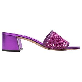 Lila Jimmy Choo Raphia- und Metallic-Leder-Sandaletten mit Absatz Größe 39.5 Lila