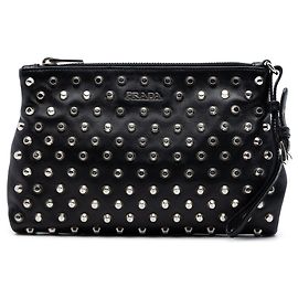 Black Prada Studded Leather Clutch Black