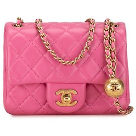 Bolsa transversal Chanel Mini Square Classic em pele de cordeiro Pearl Crush rosa Rosa