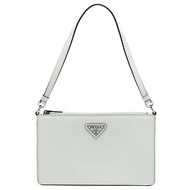 White Prada Brushed Leather Shoulder Bag White