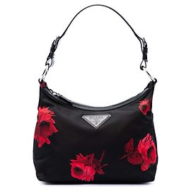 Borsa a tracolla Prada Tessuto Stampato Rose nera Nero
