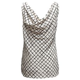 Seiden-Tanktop mit weiß-schwarzem Karomuster und Wasserfallkragen Dries Van Noten Größe US S Weiß