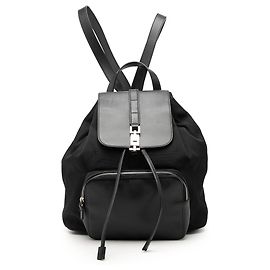 Black Gucci Canvas and Calfskin Jackie Drawstring Backpack Black