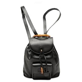 Black Gucci Calfskin Bamboo Drawstring Backpack Black