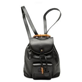 Mochila de couro de vitelo e bambu preta Gucci Preto