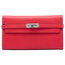 Red Hermès Epsom Mysore Kelly Longue Wallet Long Wallets Red