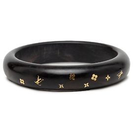 Black Louis Vuitton Monogram Tiger Wood Brass Sylvania Bangle Costume Bracelet Black
