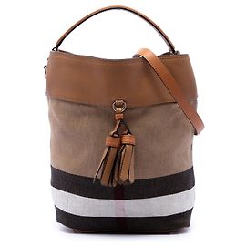 Borsa a secchiello e borsa a tracolla Ashby in tela Mega Check marrone e pelle di vitello granulata di medie dimensioni Burberry Marrone