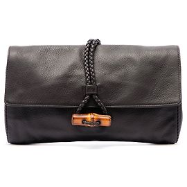 Clutch Hip de piel de becerro Bamboo marrón Gucci Castaño