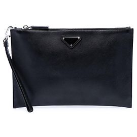 Black Prada Saffiano Wristlet Clutch Black