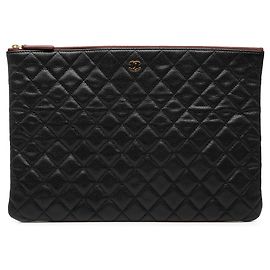 Black Chanel Large Quilted Caviar O Case Clutch Black