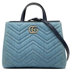 Borsa Gucci Small GG Marmont Matelasse Denim Pearly blu Blu
