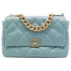 Borsa Chanel 19 in agnello blu grande Blu