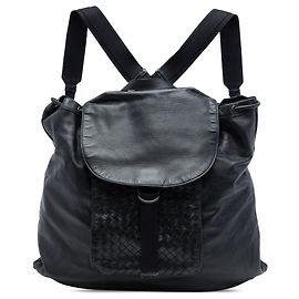 Black Bottega Veneta Intrecciato Trimmed Leather Drawstring Backpack Black