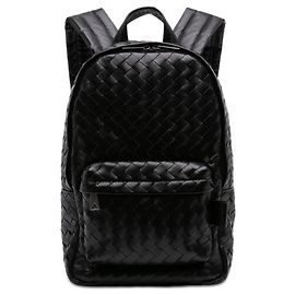 Black Bottega Veneta Small Leather Intrecciato Backpack Black